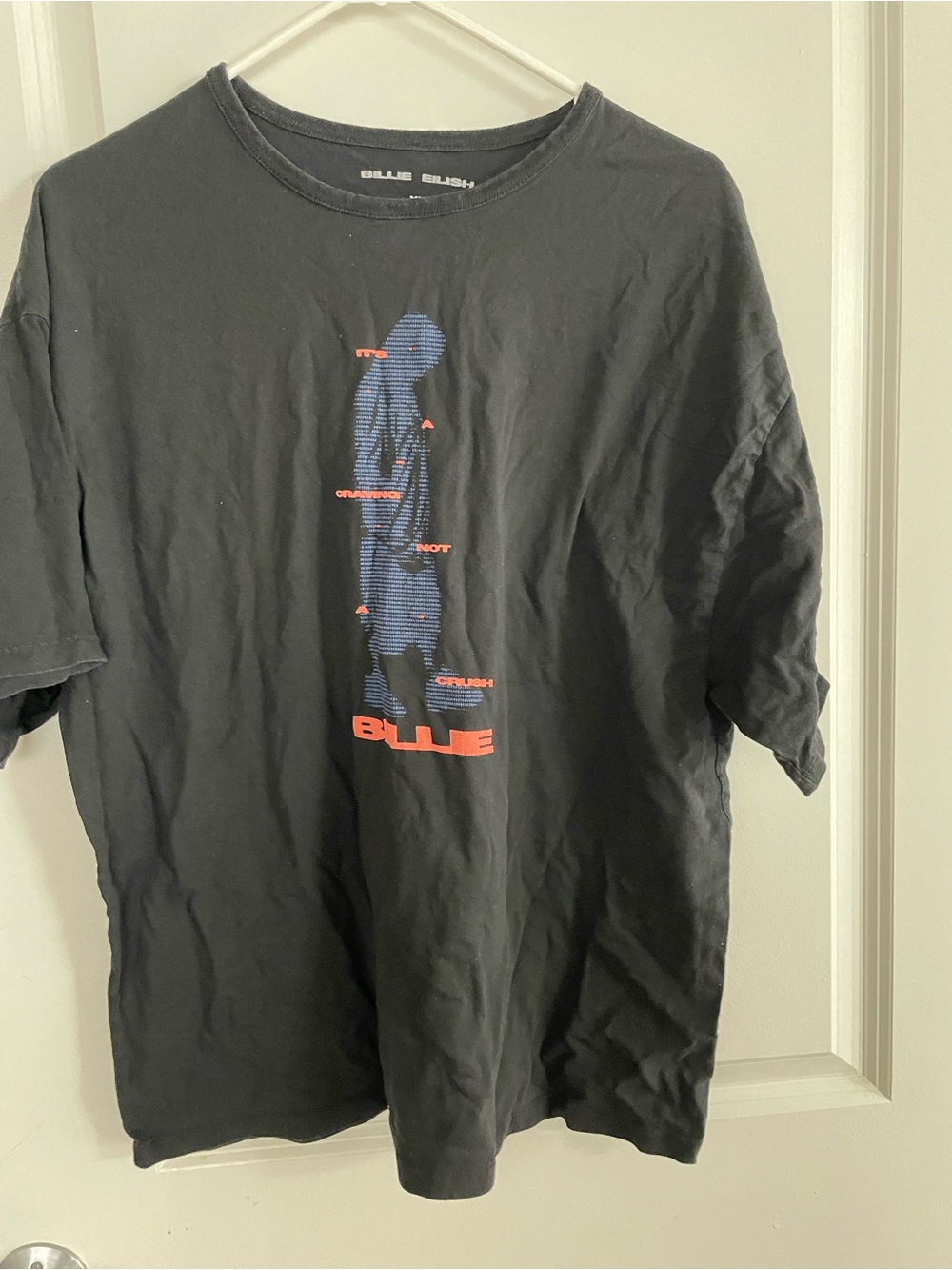 Billie Eilish Black Short-Sleeve Tee with Blue Silhouette and Orange Logo